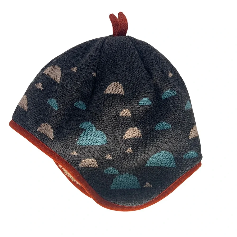 Patagonia Kids Fleece Lined Reversible Hat Hedgehog Cloud Pattern Orange Trim‎